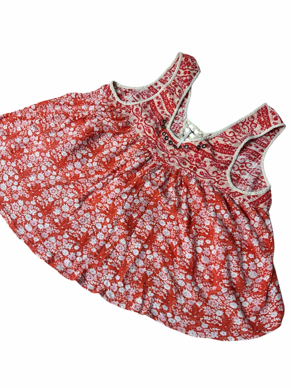 FREE PEOPLE Coral Pink Floral Sleeveless Bobo Top